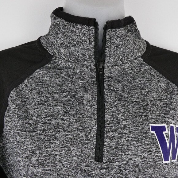 Washington Huskies Jacket Womens Large Gray Quarter Zip Black Sleeve Pullover UW - Picture 3 of 16